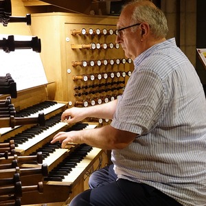 Domorganist Wolfgang Kreuzhuber an der Rudigierorgel