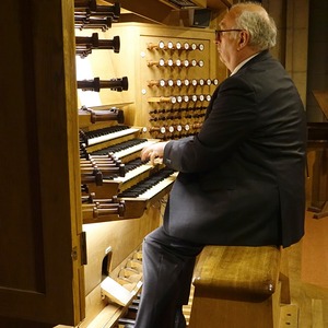 Domorganist Wolfgang Kreuzhuber an der Rudigierorgel