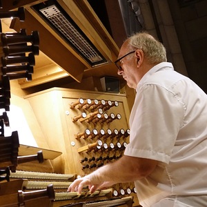 Domorganist Wolfgang Kreuzhuber an der Rudigierorgel