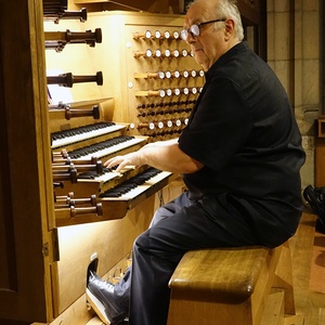 Domorganist Wolfgang Kreuzhuber an der Rudigierorgel