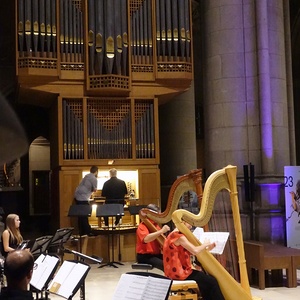 Blick in den Mariendom beim RAUMKLANG#25 mit Virtuosen Harfenisten sowie Domorganist Wolfgang Kreuzhuber und Registrant Florian Zethofer an der Chororgel